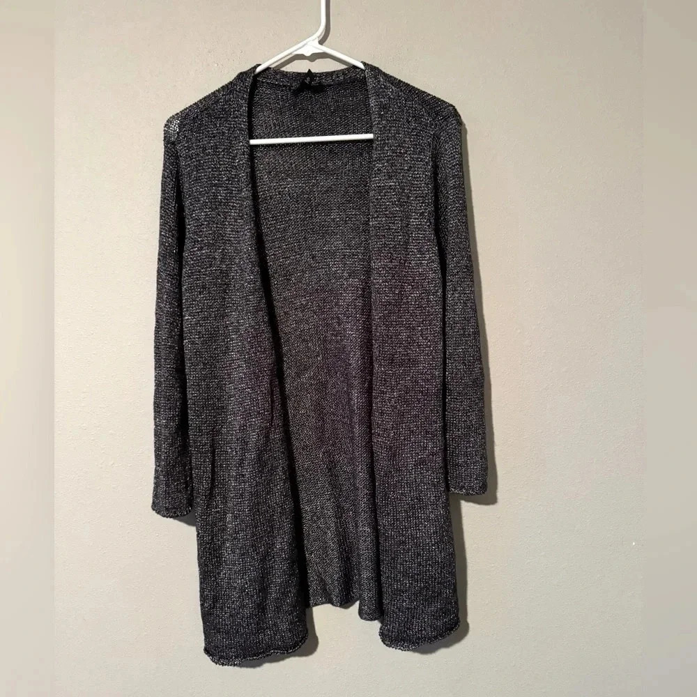 Eileen Fisher Black Metallic Gray Cardigan Small